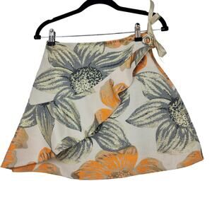 Kaelen Metallic Floral Side Zip Tie Wrap Lined Mini Skirt Size 2